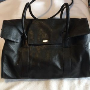 Oroton black leather work tote